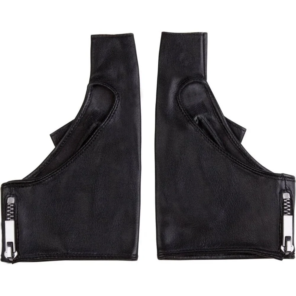 Women's Black Fingerless Leather Driving Half Finger Gloves Halloween Design